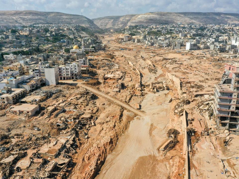 An aerial view of devastation after the floods in Derna.