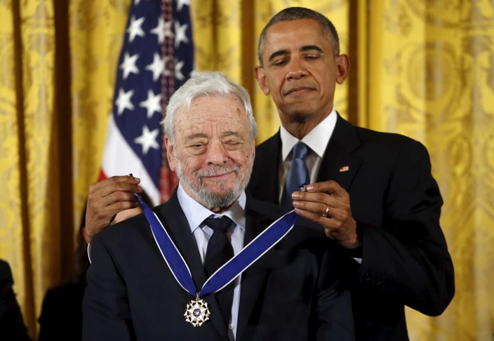 <div class="inline-image__caption"><p>President Barack Obama presents the Presidential Medal of Freedom to Stephen Sondheim in 2015. </p></div> <div class="inline-image__credit">Reuters</div>