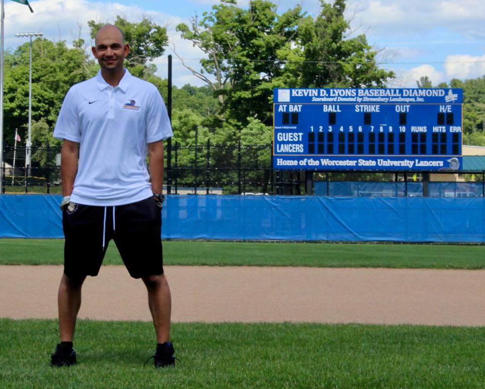 New Worcester State University baseball coach Phil Price gets used to his new surroundings with the Lancers.