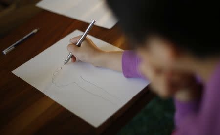 A nine-year-old girl who spent more than three months in a temporary shelter in Tokyo after being reported as a victim of abuse, is pictured at her psychotherapist's office in Tokyo, Japan March 17, 2017. Picture taken March 17, 2017. REUTERS/Toru Hanai