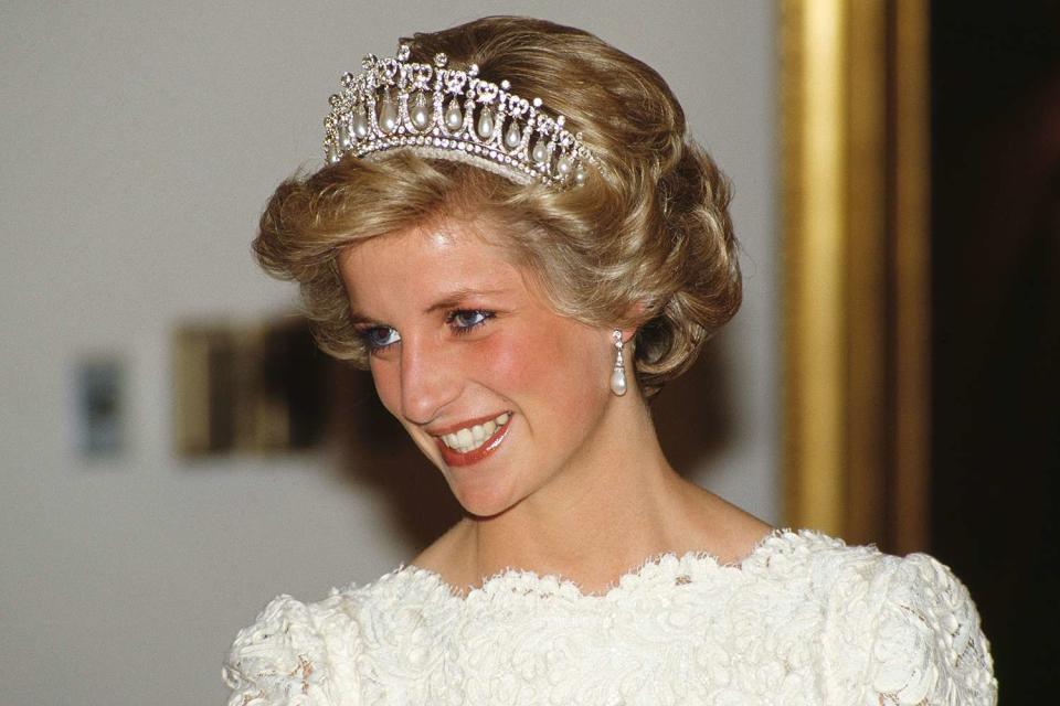 <p>Terry Fincher/Princess Diana Archive/Getty</p> Princess Diana attends a dinner at the British Embassy in Washington, D.C, in November 1985