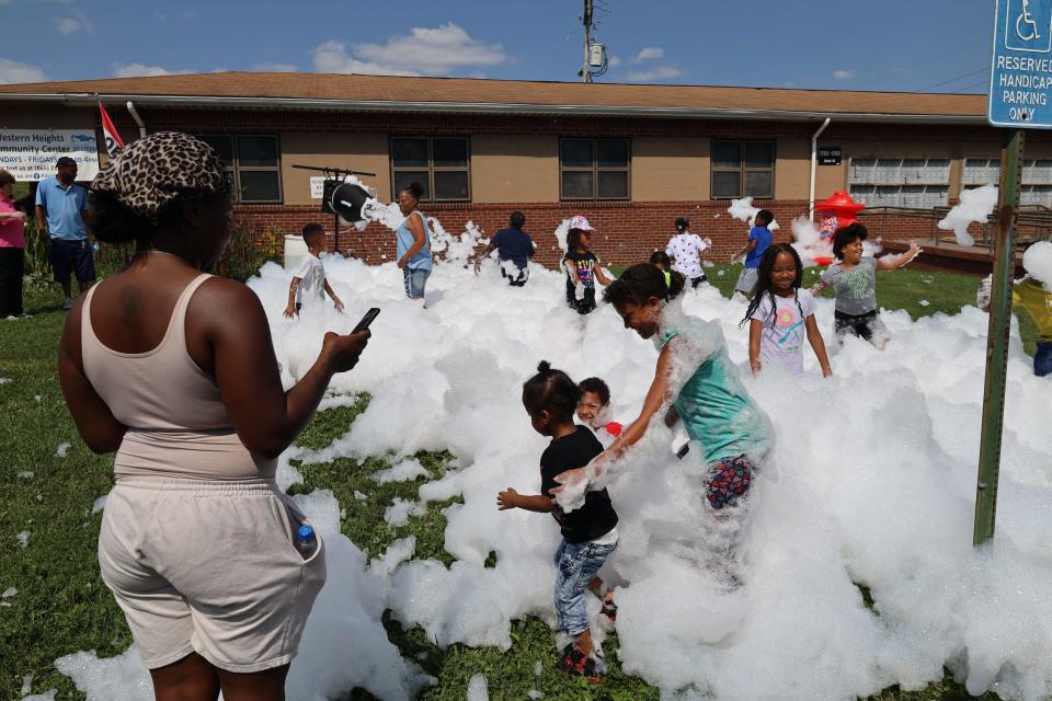 Big fun in the Foam Pit sponsored by Youth Rising at the Western Heights community’s Back to School Block Party on Aug. 1, 2023