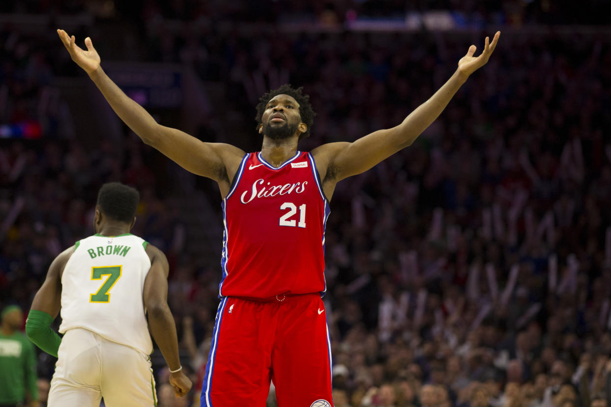 Joel Embiid wasn’t pleased with the refs following the 76ers’ loss Tuesday night. (Getty Images)