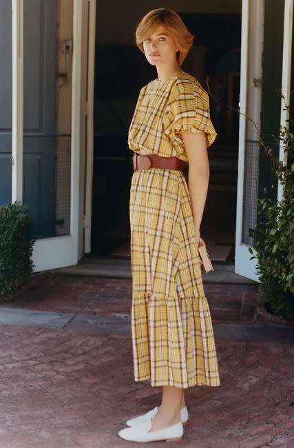 anthropologie princess diana yellow plaid dress