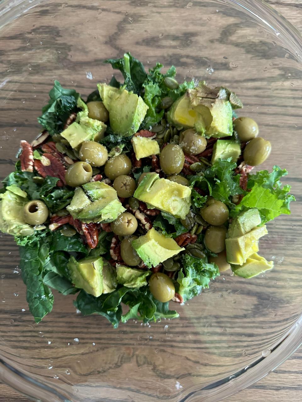 salad with nuts, avocado, salt