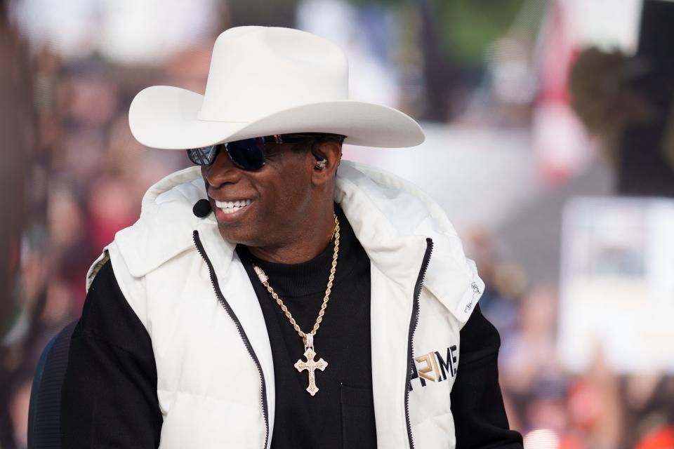 Colorado Buffaloes football coach Deion Sanders on the set of ESPN's College GameDay.