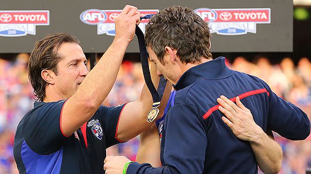 Emotional scenes as Beveridge gives Murphy his medal. Pic: Getty