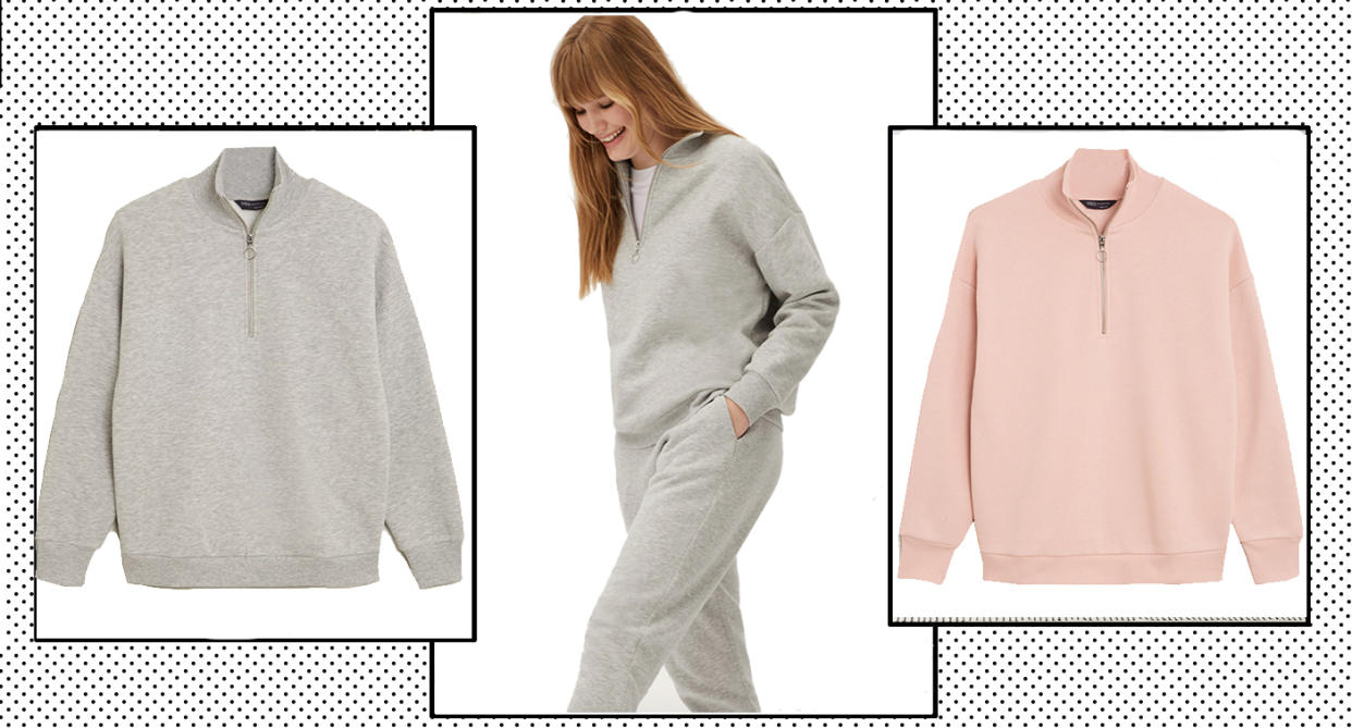 Marks and Spencer's Cotton Funnel Neck Half Zip Sweatshirt is our WFH must have.  (Yahoo Style UK)