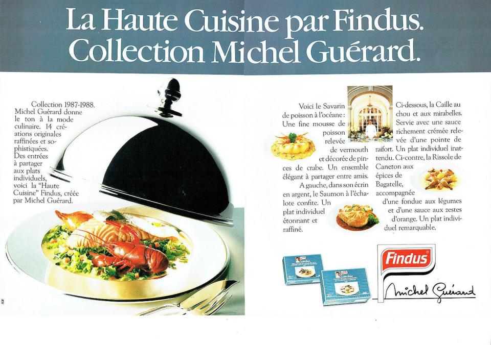 Publicité montrant la collaboration entre la marque de surgelés Findus et le chef multi étoilé Michel Guérard.