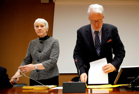 FILE PHOTO: Paulo Pinheiro, Chairperson of the Commission of Inquiry on Syria, arrives with Karen Abuzayd, member of the Commission before the launch of their report on sexual and gender-based violence in Syria at the United Nations office in Geneva, Switzerland March 15, 2018. REUTERS/Denis Balibouse/File Photo