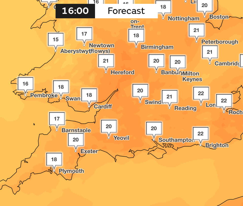 Temperatures across the weekend should remain in the low 20s for Glastonbury. (Met Office)