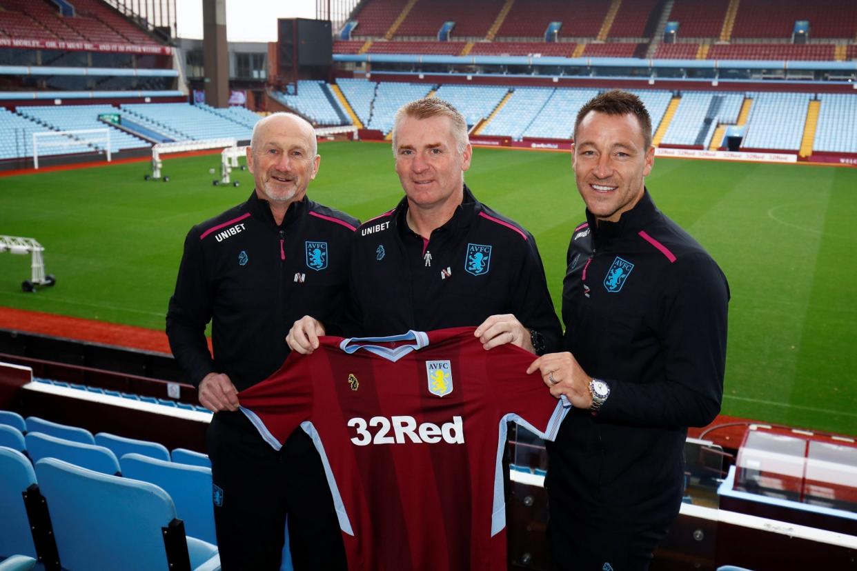 Starting point | (left to right) Richard O'Kelly, Dean Smith and John Terry pose after taking up roles at Aston Villa: Action Images via Reuters