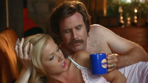 veronica and ron in 'anchorman' bed scene