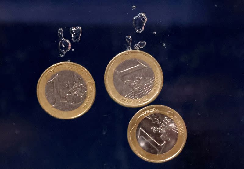 FILE PHOTO: Illustration shows Euro coins plunging into water