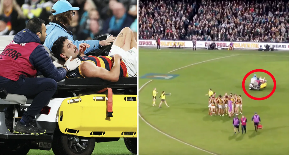 Port Adelaide fans were heard booing Izak Rankine while he was being taken off the field. Image: Getty/Fox Footy
