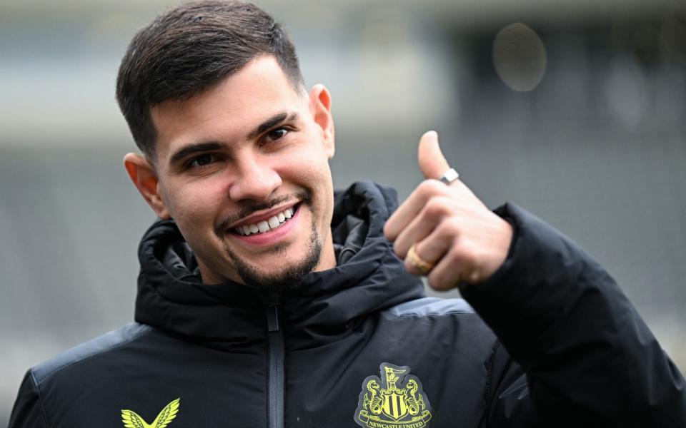 Bruno Guimaraes of Newcastle United (39) arrives for the Premier League match between Newcastle United and Everton FC