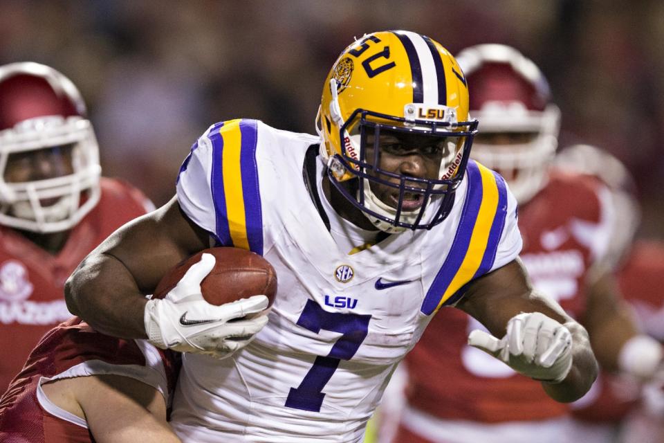 Leonard Fournette plowed his way into SEC folklore with his running style at LSU. (Getty Images) 