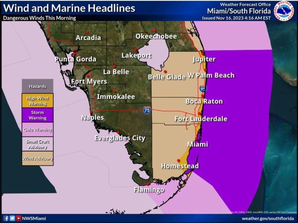 There is a high wind warning in effect for coastal Palm Beach County.