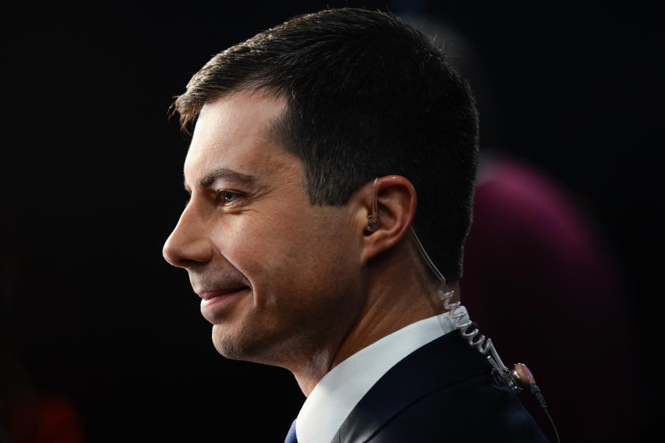 Pete Buttigieg, mayor of South Bend and 2020 presidential candidate, is seen in the spin room following the Democratic presidential debate in Atlanta, during early morning on Nov. 21, 2019. (Photo: Elijah Nouvelage/Bloomberg/Getty Images)