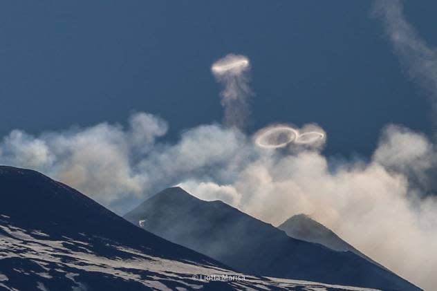 Smoke rings over Mt. Etna, Sicily, Italy, on April 5, 2024. (Maria Liotta)