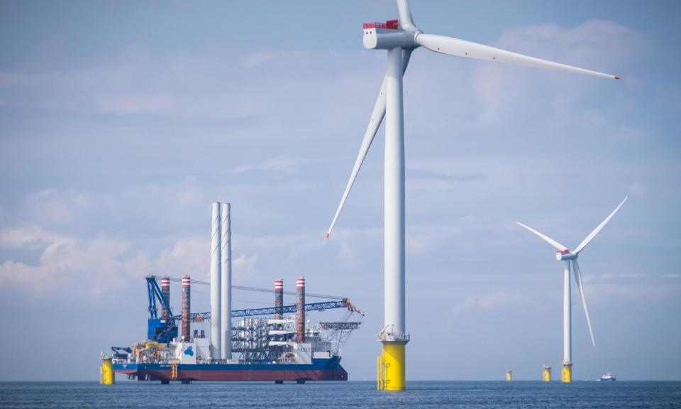 <span>A turbine installation vessel at the Race Bank offshore windfarm. Many windfarm projects do not make it through the planning stage, Cornwall Insight found.</span><span>Photograph: Rob Arnold/Alamy</span>