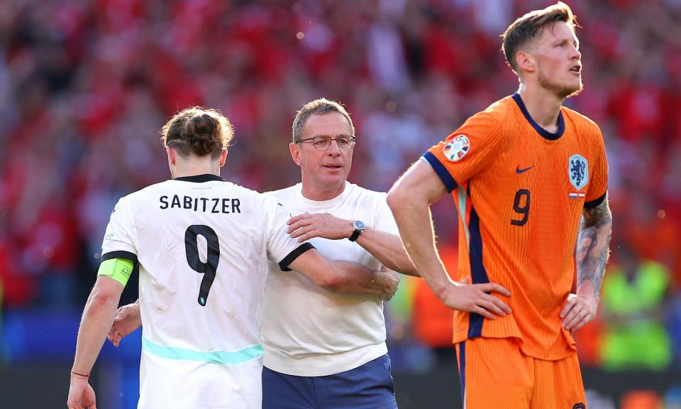 <span>Ralf Rangnick said top spot in Group D was just reward for Austria’s ‘courageous and energetic’ performance.</span><span>Photograph: Alex Livesey/Getty Images</span>