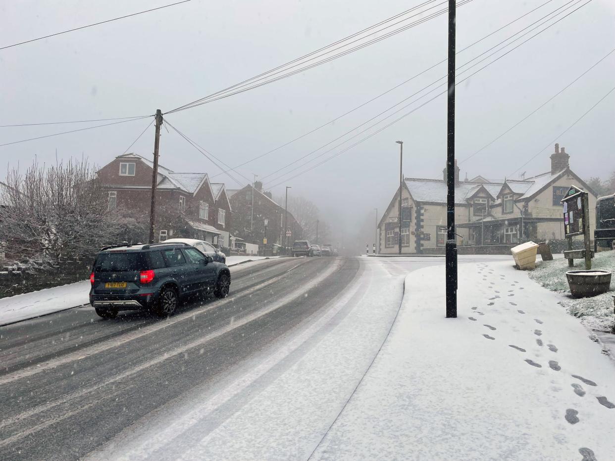Snow in Worrall in South Yorkshire. (PA)