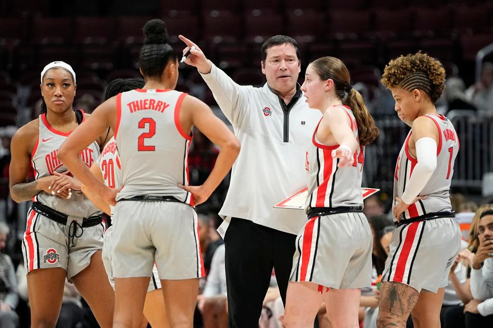 Ohio State coach Kevin McGuff directs his team during a game against Minnesota.