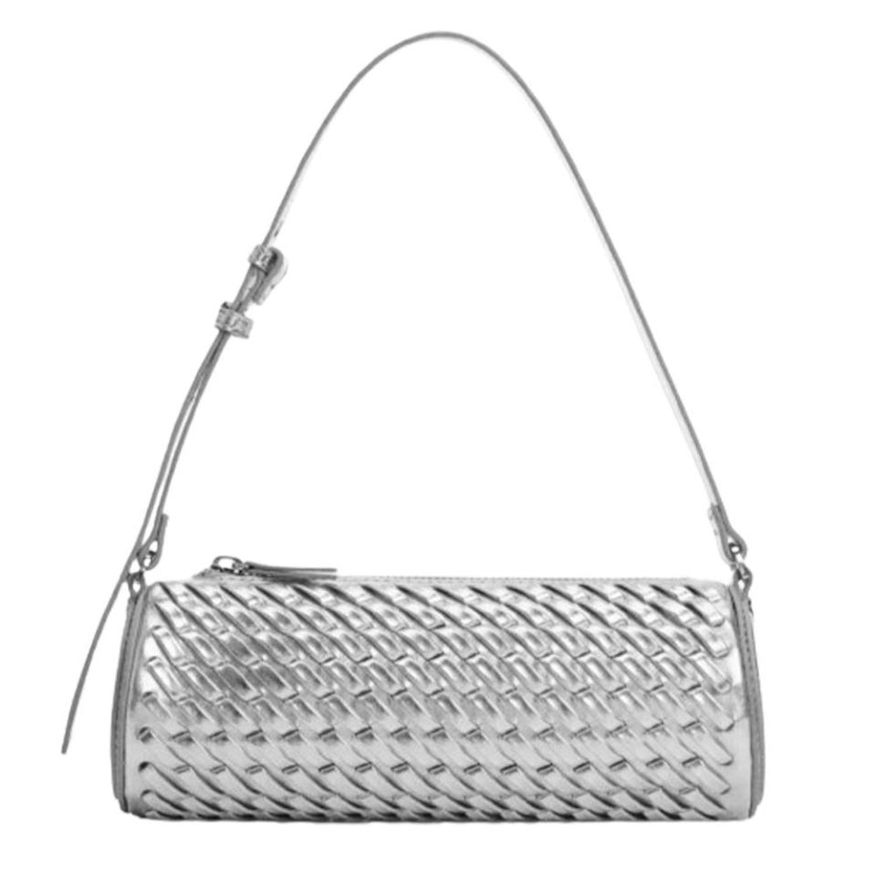 silver handbag with buckle clasp