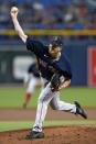 Boston Red Sox starting pitcher Nick Pivetta delivers to the Tampa Bay Rays during the first inning of a baseball game Thursday, June 24, 2021, in St. Petersburg, Fla. (AP Photo/Chris O'Meara)