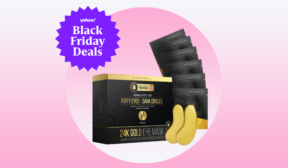 a pack of gold eye masks with a badge that says Yahoo! Black Friday Deals