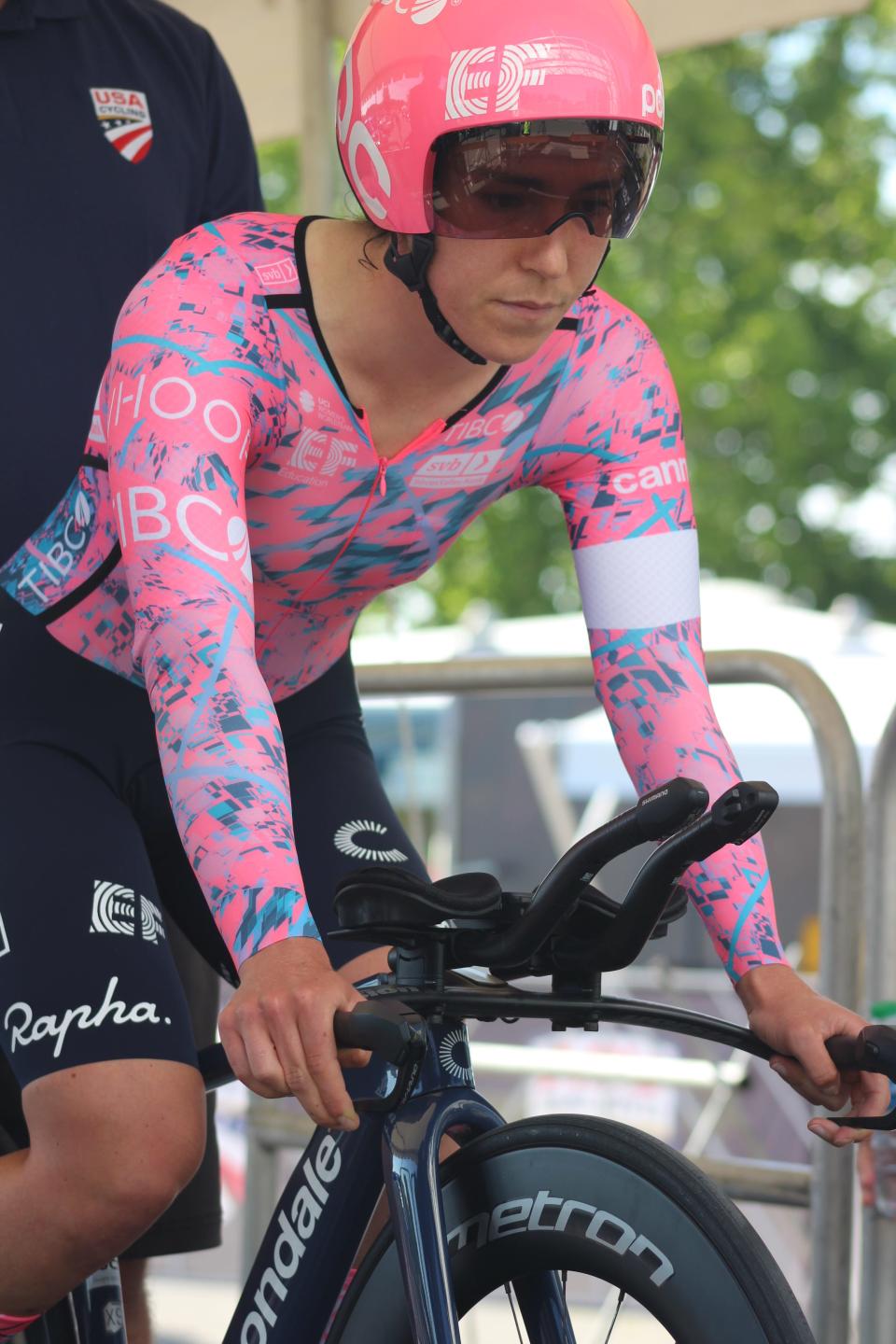 Emma Langley awaits her turn at the USA Cycling Championships 2022: Individual Time Trials in Oak Ridge on Thursday, June 23.