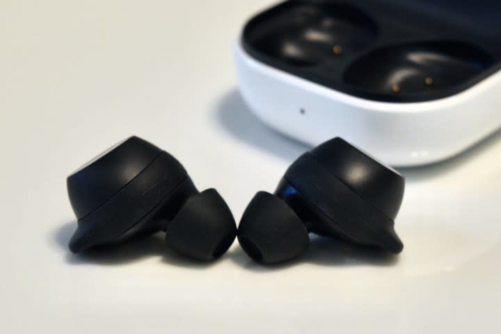 Samsung Galaxy Buds FE: in front of case.