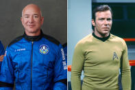 <p>This couples costume will be out of this world (sorry)! 2021 wouldn't have been the same if it wasn't for Amazon founder, Bezos, going to space in July in a race against fellow space-chasing billionaires Richard Branson and Elon Musk. <a href="https://www.amazon.com/seasonfcostume-Astronaut-Spaceman-Coverall-Halloween/dp/B083J78HHP/ref=asc_df_B083J78HHP/?tag=hyprod-20&linkCode=df0&hvadid=431018038980&hvpos=&hvnetw=g&hvrand=5357974988504632421&hvpone=&hvptwo=&hvqmt=&hvdev=c&hvdvcmdl=&hvlocint=&hvlocphy=9004018&hvtargid=pla-901428550926&psc=1&tag=&ref=&adgrpid=100208307796&hvpone=&hvptwo=&hvadid=431018038980&hvpos=&hvnetw=g&hvrand=5357974988504632421&hvqmt=&hvdev=c&hvdvcmdl=&hvlocint=&hvlocphy=9004018&hvtargid=pla-901428550926" rel="nofollow noopener" target="_blank" data-ylk="slk:Gear up in a shiny blue spacesuit like the mogul;elm:context_link;itc:0;sec:content-canvas" class="link ">Gear up in a shiny blue spacesuit like the mogul</a>, and throw on a <a href="https://www.washingtonpost.com/technology/2021/07/20/jeff-bezos-space-cowboy-hat/" rel="nofollow noopener" target="_blank" data-ylk="slk:cowboy hat;elm:context_link;itc:0;sec:content-canvas" class="link ">cowboy hat</a> to really amp up the look.</p> <p>At 90 years old, Shatner blasted off aboard a Bezos-backed Blue Origin ship in October. The actor, a.k.a. Captain Kirk from <em>Star Trek,</em> <a href="https://people.com/human-interest/jeff-bezos-says-he-and-william-shatner-gave-each-other-the-gift-of-space/" rel="nofollow noopener" target="_blank" data-ylk="slk:made history for being the oldest person to fly to the edge of space;elm:context_link;itc:0;sec:content-canvas" class="link ">made history for being the oldest person to fly to the edge of space</a>. In his honor, put on <a href="https://www.amazon.com/Rubies-Fleet-Uniform-Medium-Costume/dp/B00BMDAJKU/ref=asc_df_B00BMDAJKU/?tag=hyprod-20&linkCode=df0&hvadid=312127942459&hvpos=&hvnetw=g&hvrand=13929949340147991195&hvpone=&hvptwo=&hvqmt=&hvdev=c&hvdvcmdl=&hvlocint=&hvlocphy=9004018&hvtargid=pla-563372148640&psc=1" rel="nofollow noopener" target="_blank" data-ylk="slk:Captain Kirk's famous gold uniform and pair with black pants;elm:context_link;itc:0;sec:content-canvas" class="link ">Captain Kirk's famous gold uniform and pair with black pants</a> to round out this daring, dynamic duo.</p>