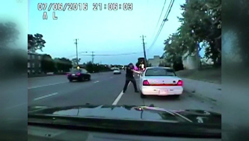 A photo from a dashcam video shows the 2016 police shooting of Philando Castile during a traffic stop in Ramsey County, Minn. (Courtesy of Minnesota Bureau of Criminal Apprehension/Handout via Reuters)