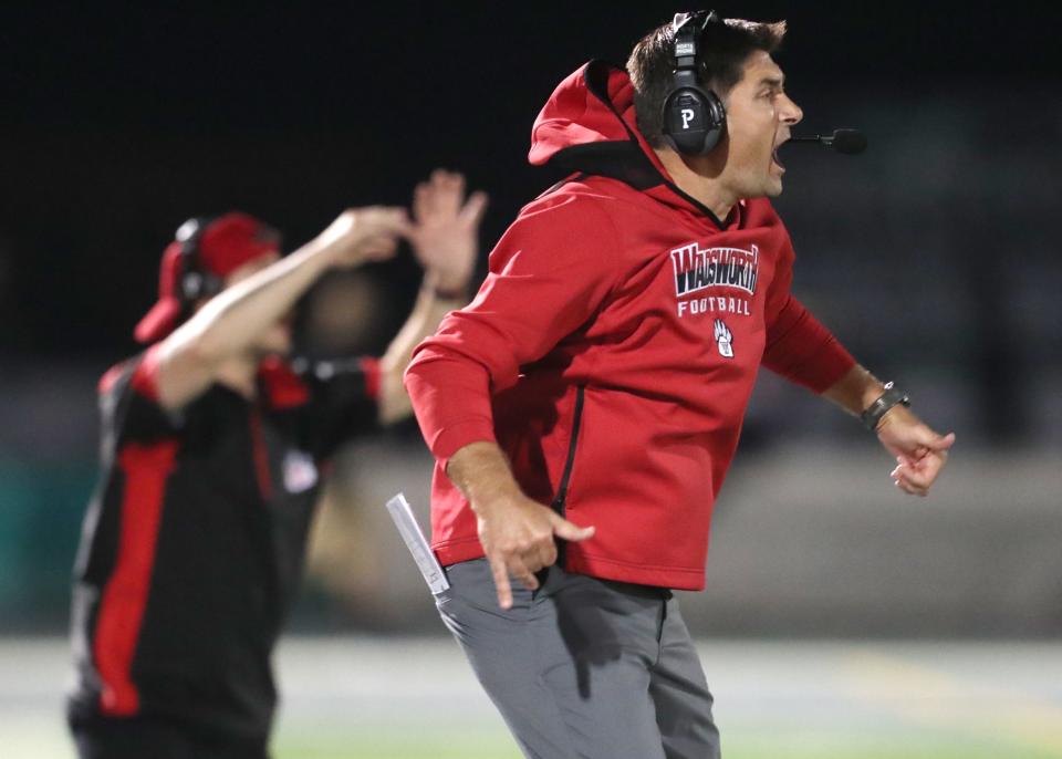 Wadsworth coach Justin Todd reacts during a Sept. 29 game against Nordonia in Macedonia.