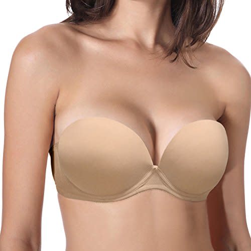 Pushlus Strapless Pushup Convertible Padded Lace Bra with Clear