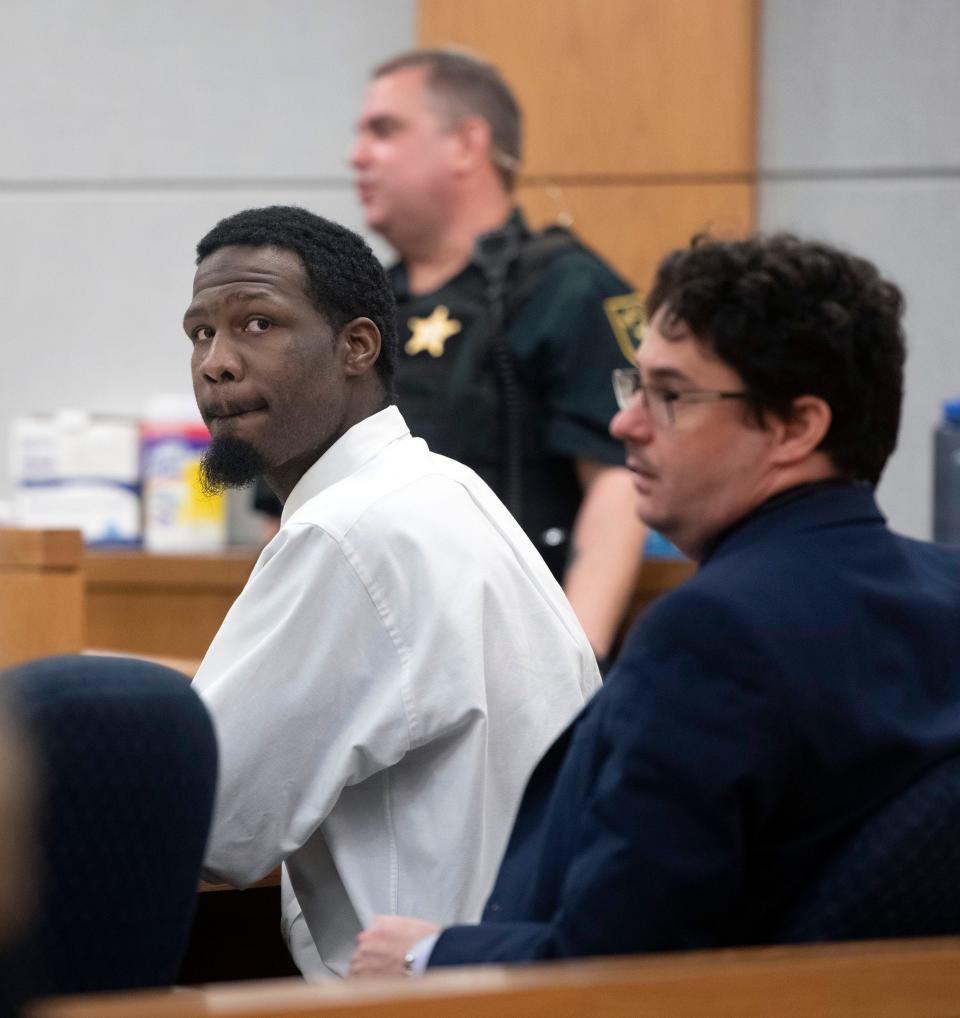 Markell Brent Sawyer appears before Circuit Judge John Simon on Thursday, March 23, 2023. Sawyer was convicted of manslaughter for 79-year-old Nelson Sanderson in August 2020 while in Century Correctional Institute.