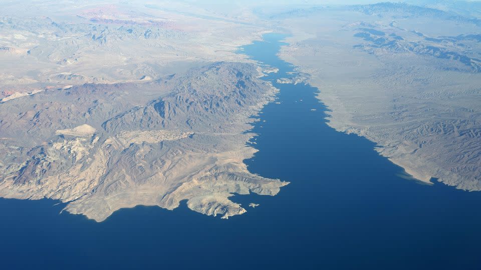 A general overall aerial view of Lake Mead along the Nevada and Arizona border near Boulder, City Nevada, on February 16, 2024. - Kirby Lee/Getty Images/File