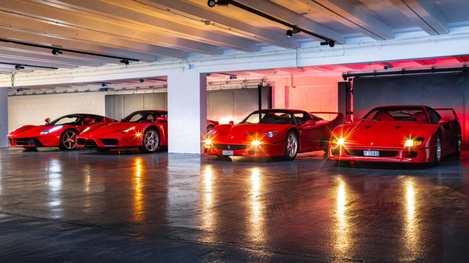 These four examples of varying Ferrari supercars were formerly owned by Étienne Léandri, a Monaco-based lawyer and collector. - Credit: Photo by Kevin Van Campenhout, courtesy of Artcurial Motorcars.