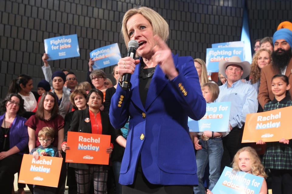 NDP leader Rachel Notley makes an announcement in Calgary on Tuesday, March 19, 2019. The Alberta election has been called for April 16. 