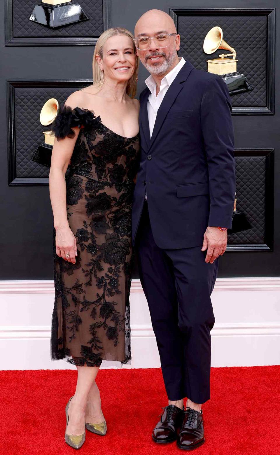 Chelsea Handler and Jo Koy attend the 64th Annual GRAMMY Awards at MGM Grand Garden Arena on April 03, 2022 in Las Vegas, Nevada