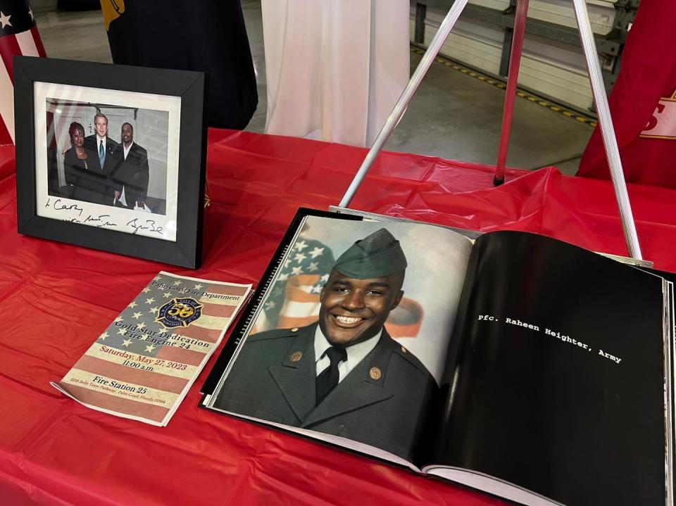 Army Cpl. Raheen Heighter's name was inscribed on a Palm Coast Fire Department fire engine at a Gold Star dedication ceremony on Memorial Day.