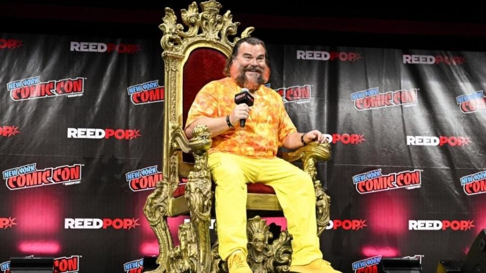 Jack Black speaks onstage during THE SUPER MARIO BROS MOVIE presented by Nintendo, Illumination, and Universal Pictures during New York Comic Con at Jacob Javits Center on October 06, 2022 in New York City.