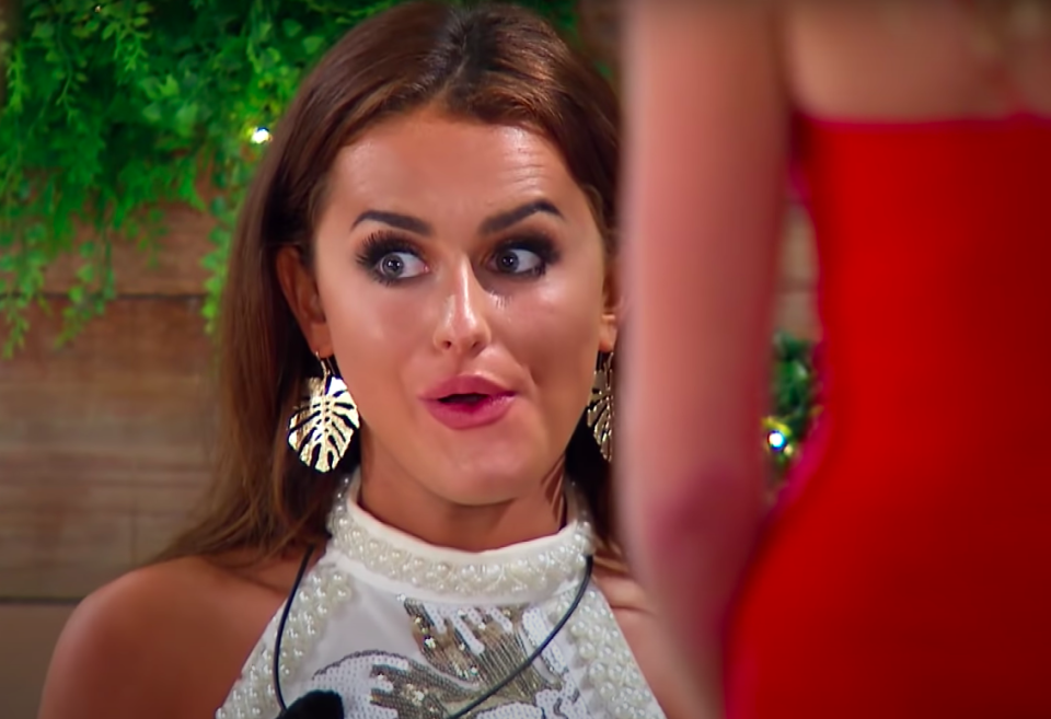 Amber from "Love Island UK" Series 3 looking annoyed