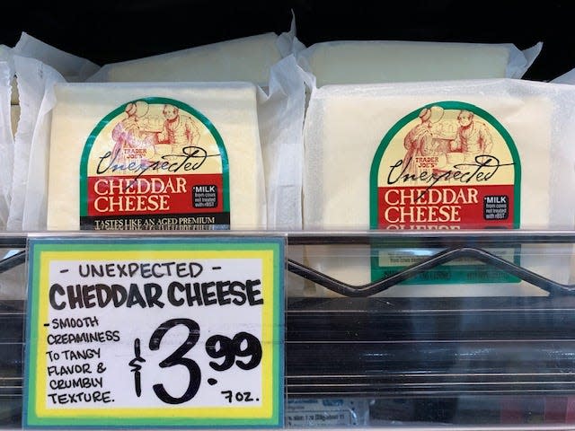 unexpected cheddar cheese on the shelves at trader joes