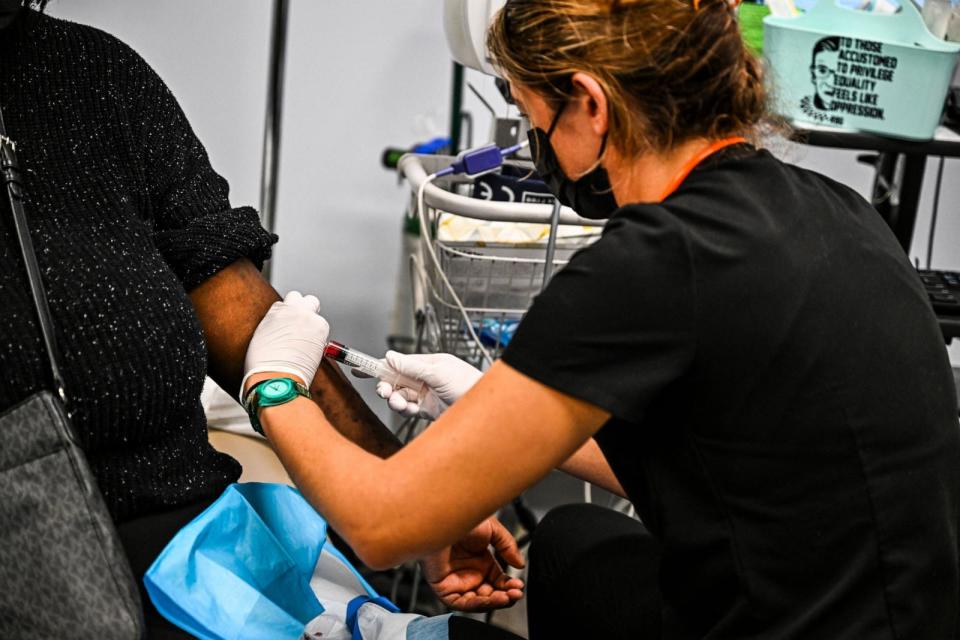 PHOTO: A woman has blood drawn before receiving an abortion at a Planned Parenthood Abortion Clinic in Jacksonville, FL, July 20, 2022. (Chandan Khanna/AFP via Getty Images)