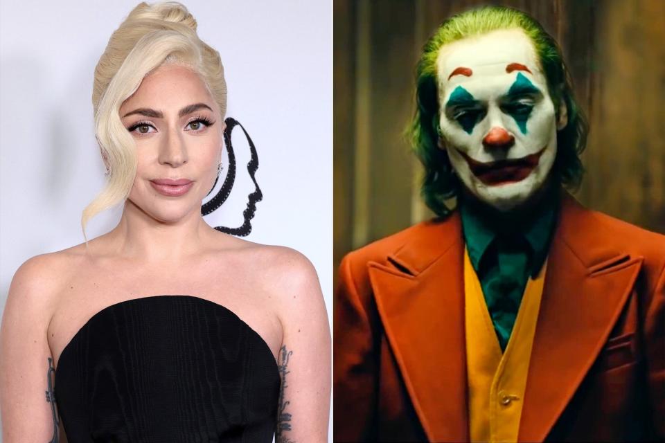Lady Gaga attends the 2022 New York Film Critics Circle Awards at TAO Downtown on March 16, 2022 in New York City. (Photo by Dimitrios Kambouris/Getty Images) ; Joker trailer Joaquin Phoenix FRAMEGRAB