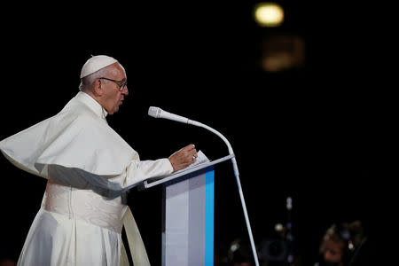 Pope Francis speaks during the Festival of Families at Croke Park during his visit to Dublin, Ireland, August 25, 2018. REUTERS/Stefano Rellandini