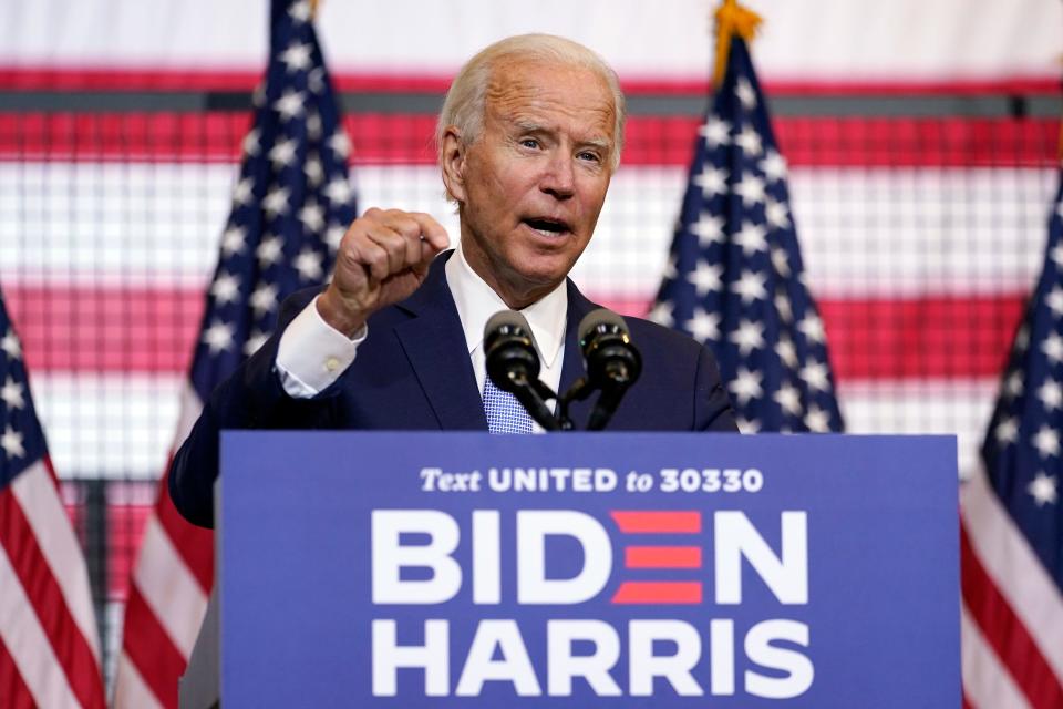 Democratic presidential candidate former Vice President Joe Biden speaks at a campaign event Monday at Mill 19 in Pittsburgh.